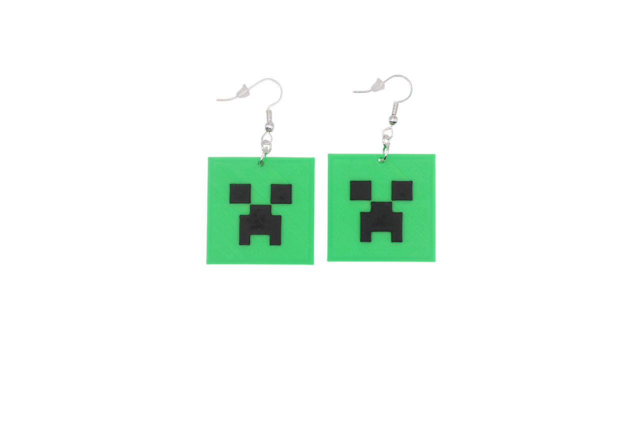 Minecraft Creeper Earrings - 3D Printed
