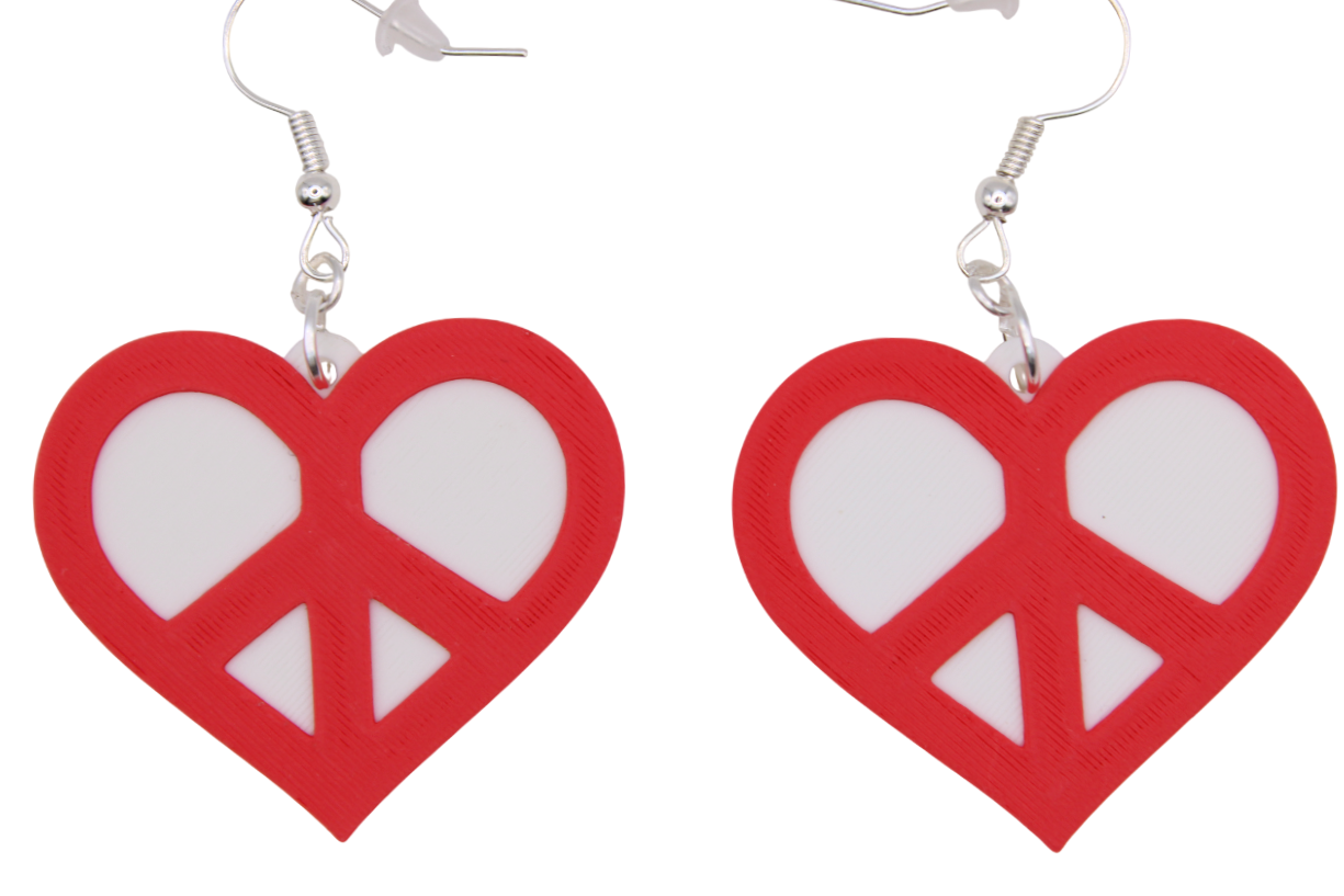 Peace in a Large Heart - 3D Printed Earrings!