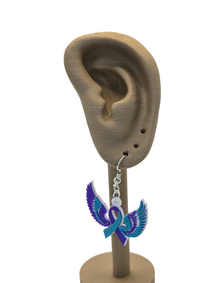 Purple Teal Winged Ribbon Earrings