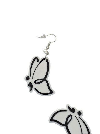Butterfly-shaped earrings on a white background