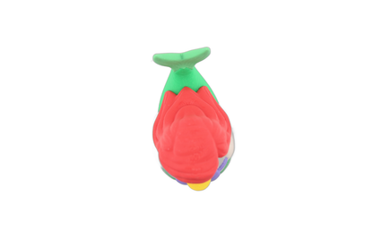 Overhead view of the 3D printed mermaid duck figurine showing the sculpted red hair waves and green tail from above