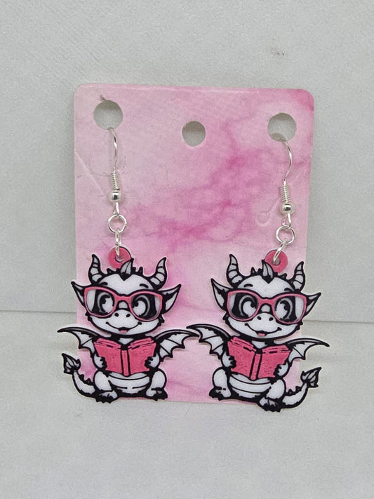 Dragon Child reading book Earrings - Erratically Eccentric Creations