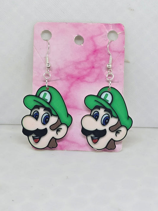 Gamer Luigi head Earrings - Erratically Eccentric Creations