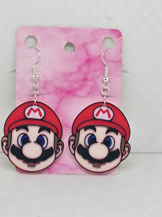 Gamer Mario Head Earrings - Erratically Eccentric Creations