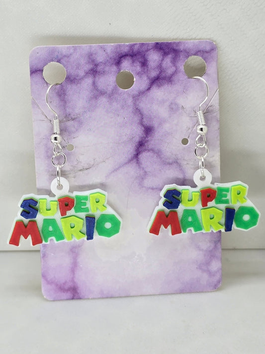 Gamer Super Mario Logo Earrings - Erratically Eccentric Creations