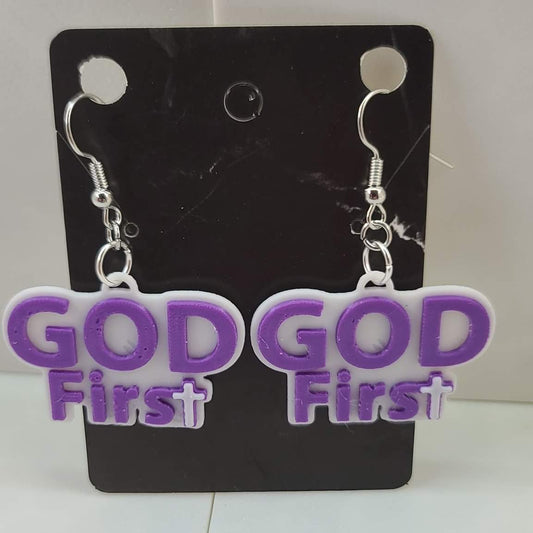 God First (white t) Earrings - 3D Printed Earrings!