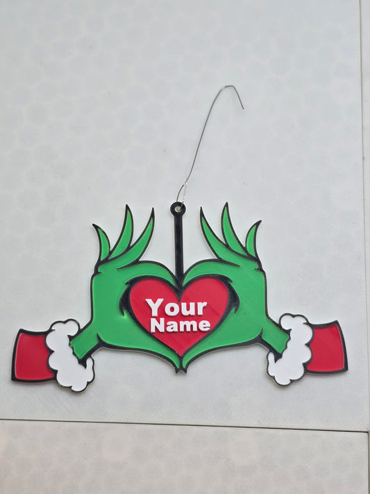 Grinch Heart Ornament (customizable)