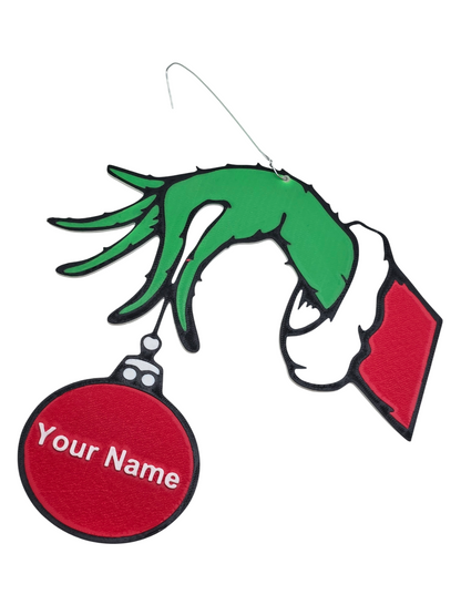 Grinch Holding Ornament (customizable)