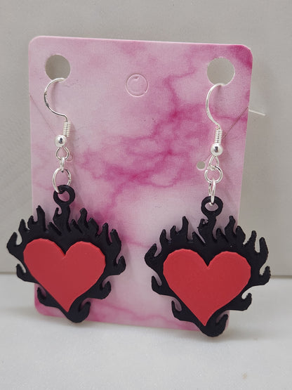Flaming Heart Solid Earrings - 3D Printed Earrings!