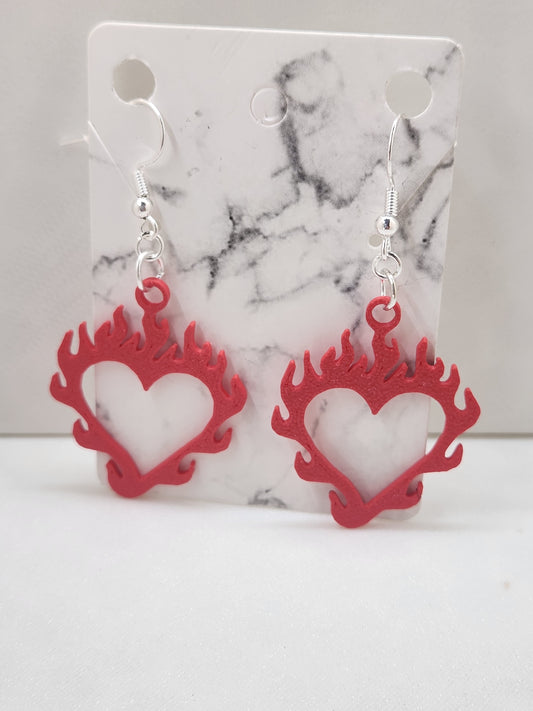 Flaming Heart Hollow Earrings - 3D Printed Earrings!