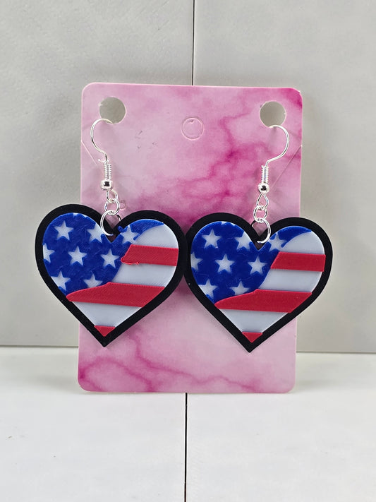 USA Flag Heart Earrings - 3D Printed Earrings!