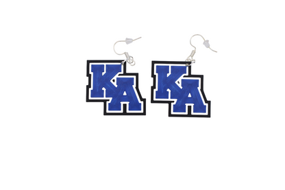 Pair of earrings with 'KA' lettering on a white background