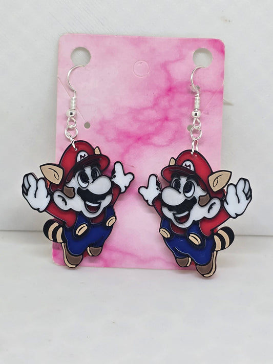 Gamer Mario Raccoon Earrings