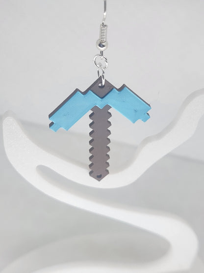 Minecraft Pickaxe Earrings - 3D Printed - Erratically Eccentric Creations