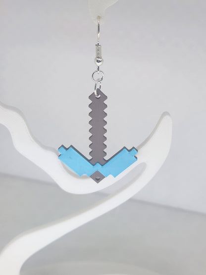 Minecraft Pickaxe Earrings - 3D Printed