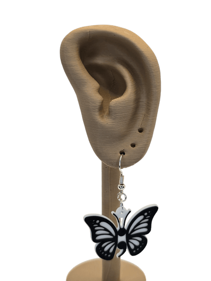 Monarch Black and White Semicolon Earrings - Erratically Eccentric Creations