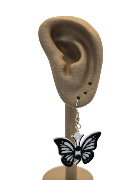 Monarch Black and White Semicolon Earrings - Erratically Eccentric Creations
