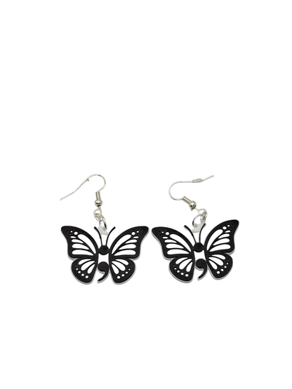 Monarch Black and White Semicolon Earrings - Erratically Eccentric Creations