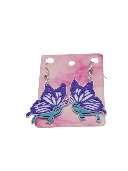 Monarch Side View Purple Teal Ribbon Earrings - Erratically Eccentric Creations