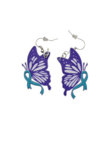 Monarch Side View Purple Teal Ribbon Earrings - Erratically Eccentric Creations