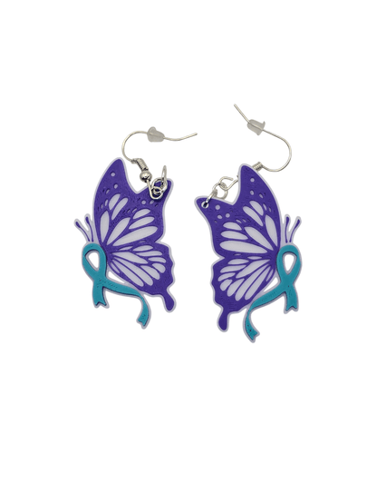Monarch Side View Purple Teal Ribbon Earrings - Erratically Eccentric Creations