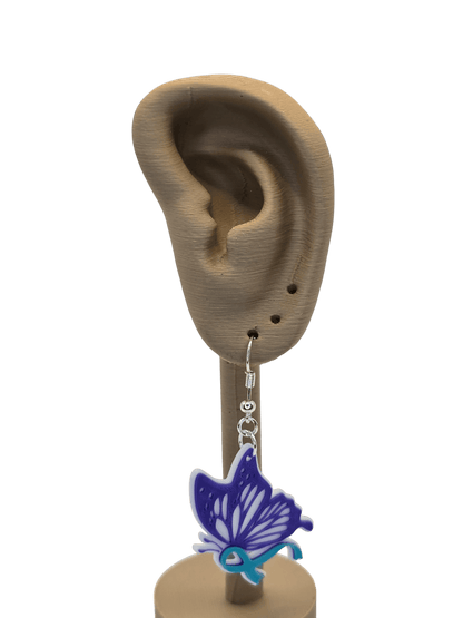 Monarch Side View Purple Teal Ribbon Earrings - Erratically Eccentric Creations