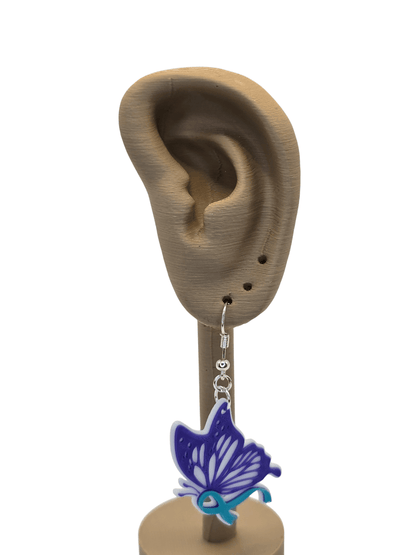 Monarch Side View Purple Teal Ribbon Earrings - Erratically Eccentric Creations