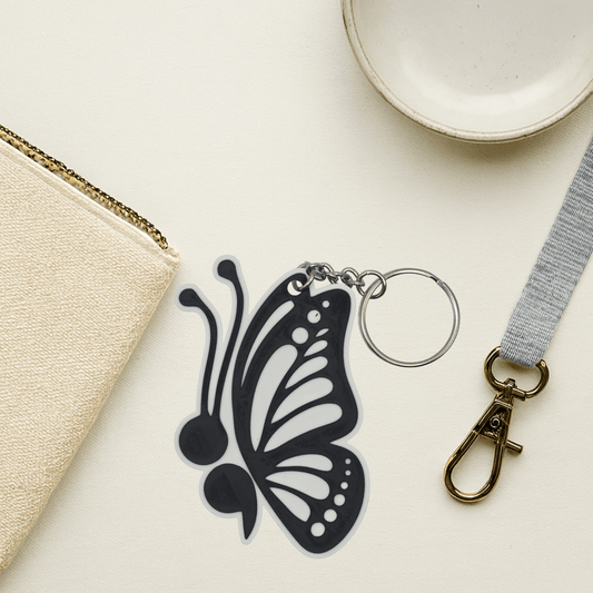 Monarch Side View Semicolon Keychain - Erratically Eccentric Creations