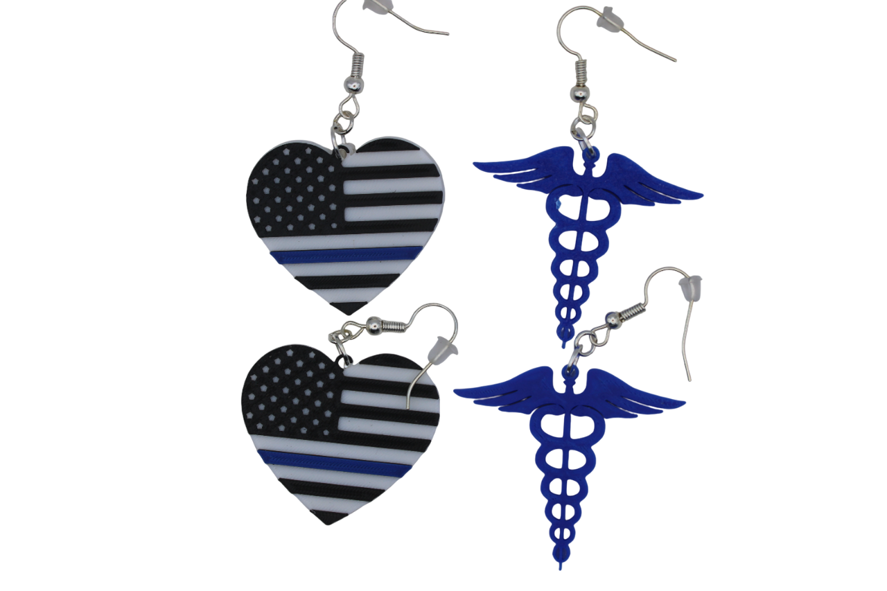 Nurse/Healthcare/First Responder, Police Heart Earrings - 3D Printed Earrings!