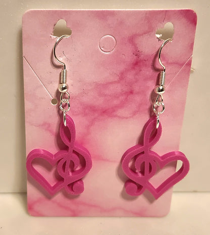 Music Heart Earrings (Treble Hearts) - 3D Printed Earrings!