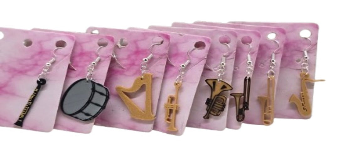Musical Instrument Earrings - 3D Printed Earrings (8 choices)
