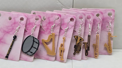 Musical Instrument Earrings - 3D Printed Earrings (8 choices)