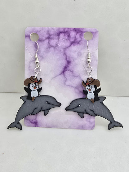 Penguin Dolphin Earrings 3D Printed