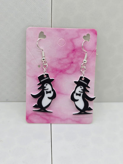 Penguin Top Hat - 3D Printed Earrings! - Erratically Eccentric Creations
