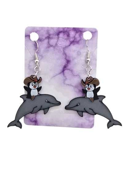 Penguin Dolphin Earrings 3D Printed