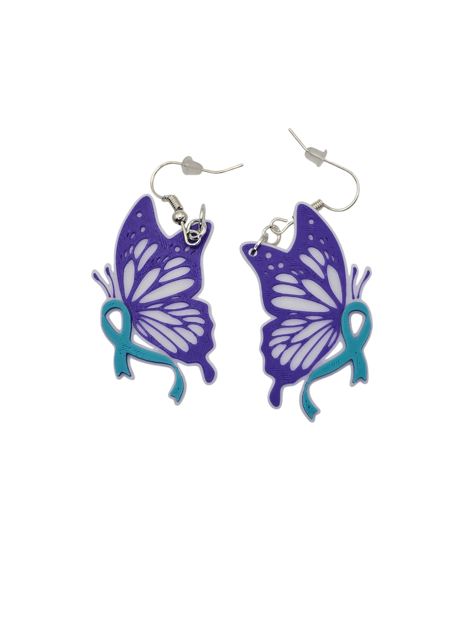 Purple & Teal Monarch Ribbon Awareness Earrings - Erratically Eccentric Creations