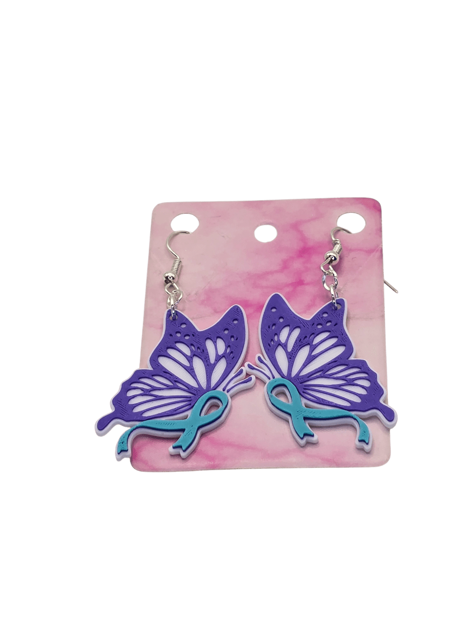 Purple & Teal Monarch Ribbon Awareness Earrings - Erratically Eccentric Creations