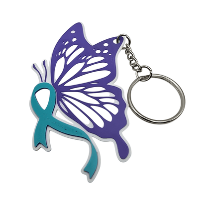 Purple & Teal Monarch Ribbon Awareness Keychain - Erratically Eccentric Creations