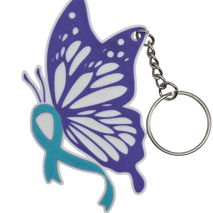 Purple & Teal Monarch Ribbon Awareness Keychain - Erratically Eccentric Creations