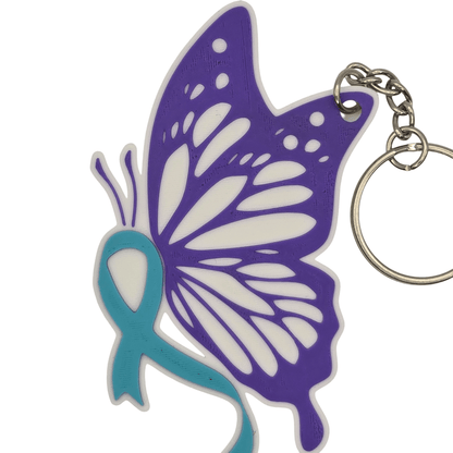 Purple & Teal Monarch Ribbon Awareness Keychain - Erratically Eccentric Creations