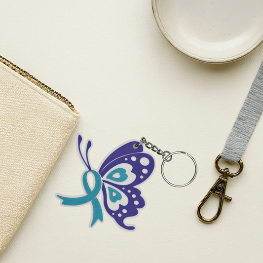 Purple & Teal Pretty Butterfly Ribbon Keychain - Erratically Eccentric Creations