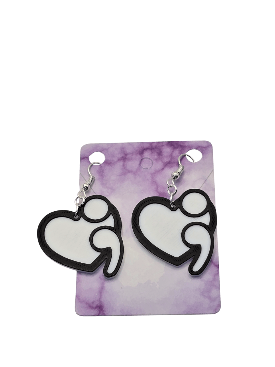 Solid Heart Semicolon Earrings - Erratically Eccentric Creations
