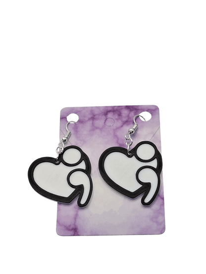 Solid Heart Semicolon Earrings - Erratically Eccentric Creations