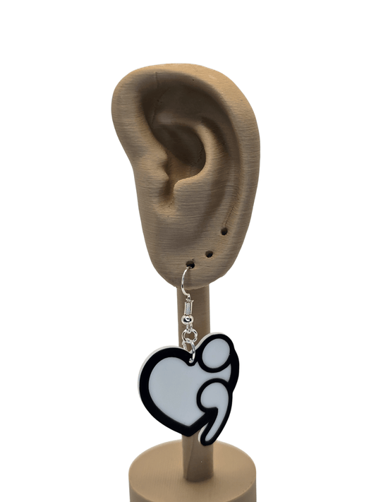 Solid Heart Semicolon Earrings - Erratically Eccentric Creations