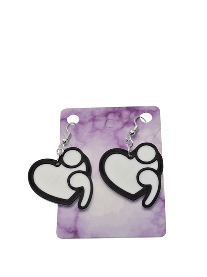 Solid Heart Semicolon Earrings - Erratically Eccentric Creations