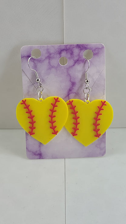 Softball Heart Earrings - 3D Printed Earrings!