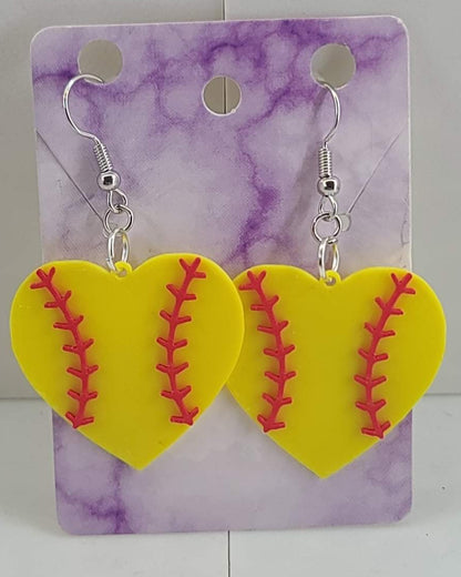 Softball Heart Earrings - 3D Printed Earrings!