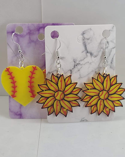 Softball Sunflower Earrings - 3D Printed Earrings!