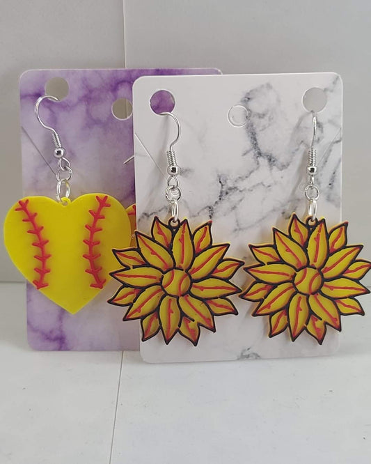 Softball Sunflower Earrings - 3D Printed Earrings!