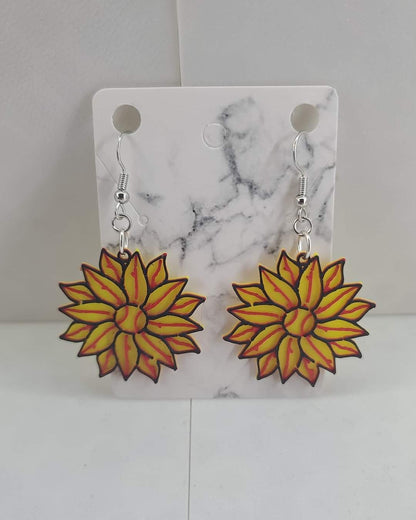 Softball Sunflower Earrings - 3D Printed Earrings!